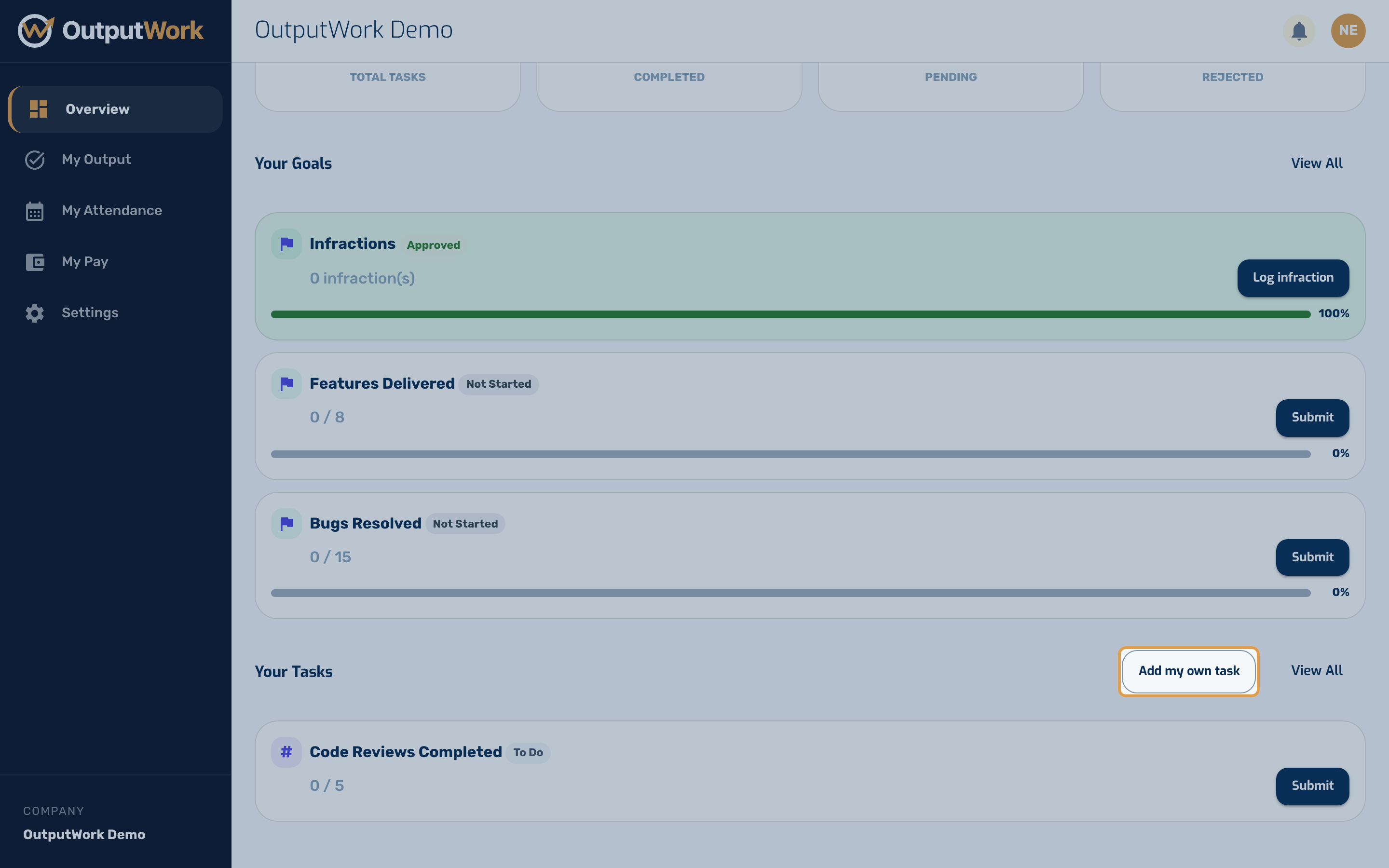 Not everything you do comes from a template. Click Add my own task to add something yourself.