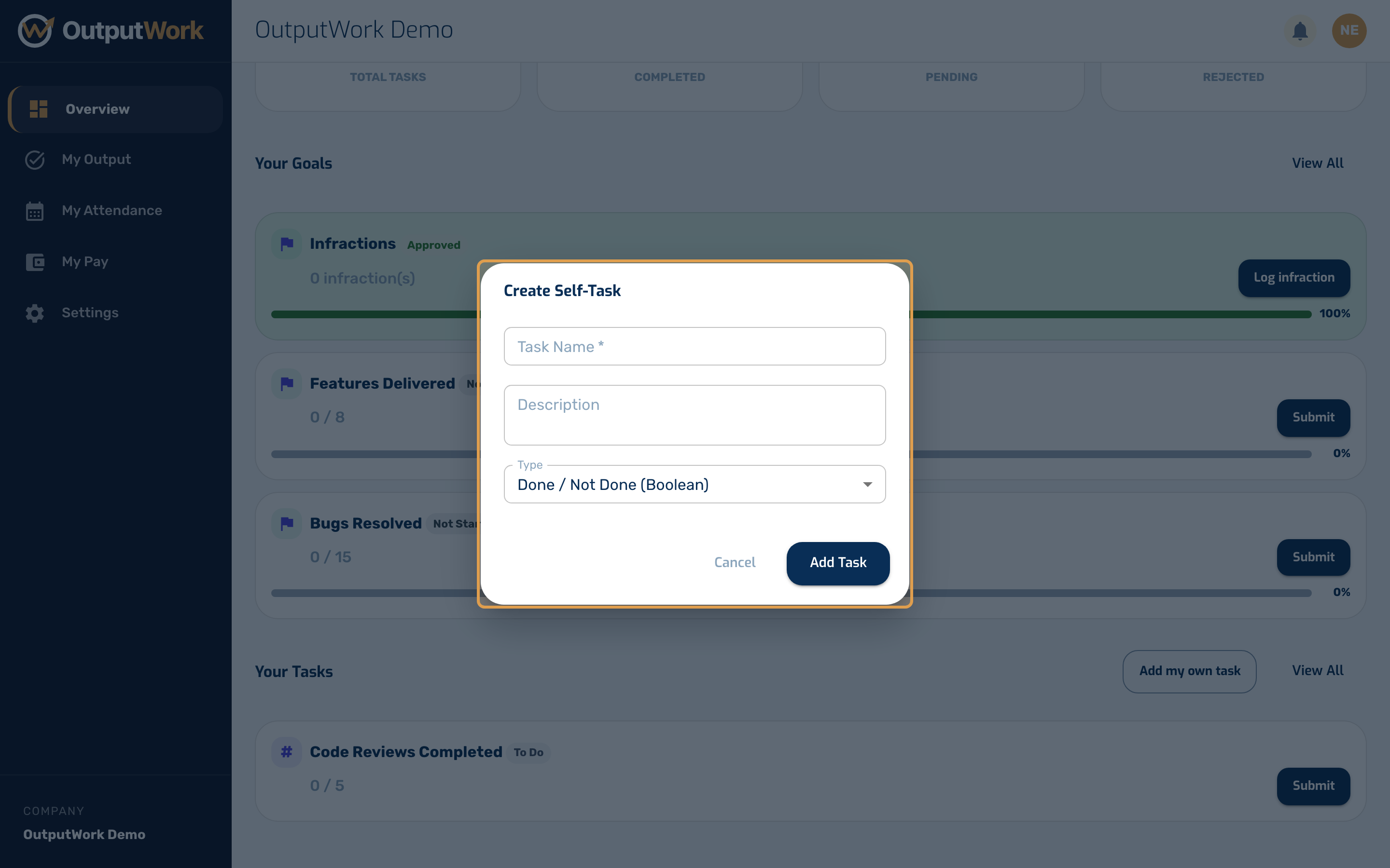 Give it a name and description, and choose whether it is a Done/Not Done task or one measured by a number. Then click Add Task.
