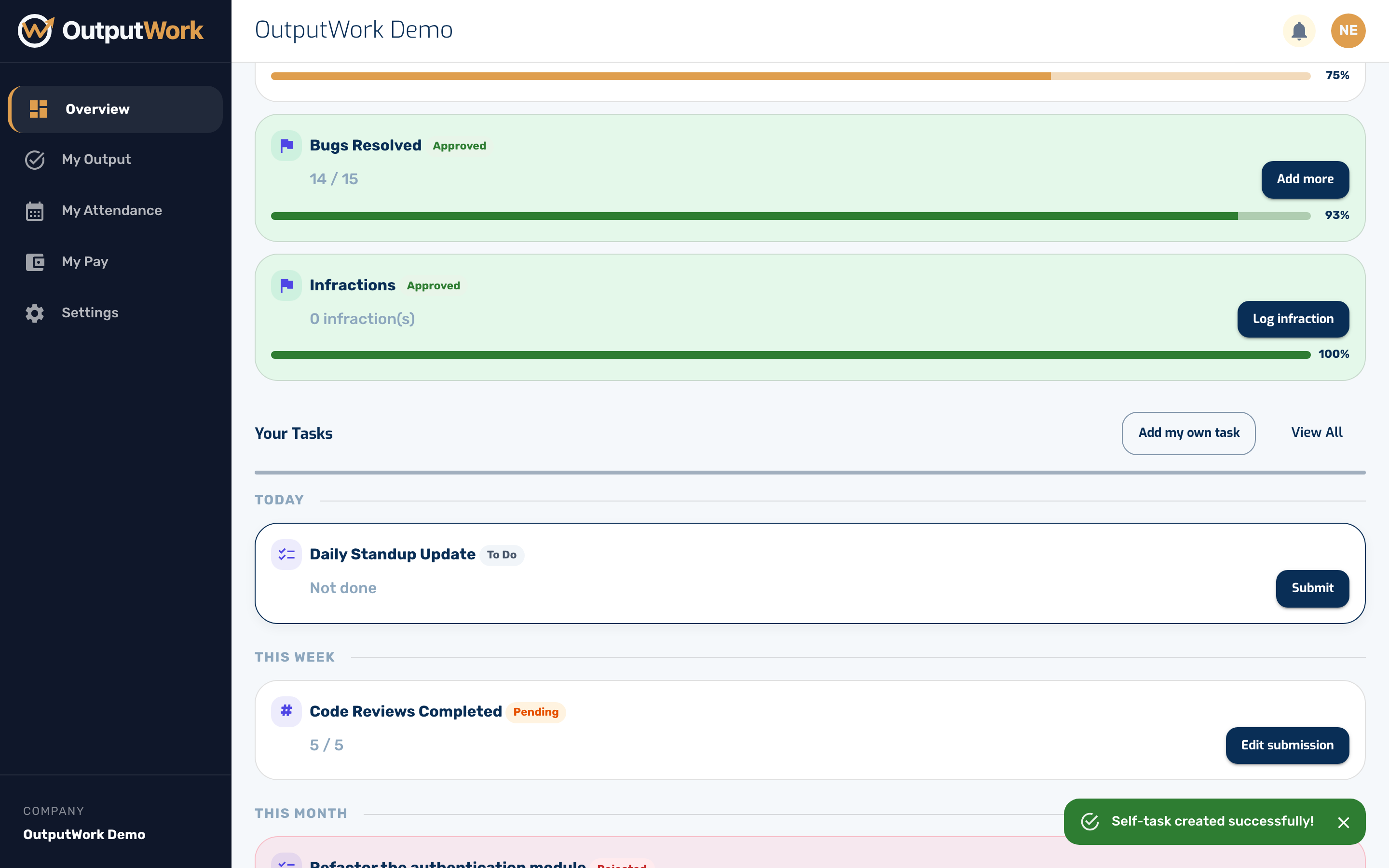 Click Add Task and it joins Your Tasks, ready to submit like any other.