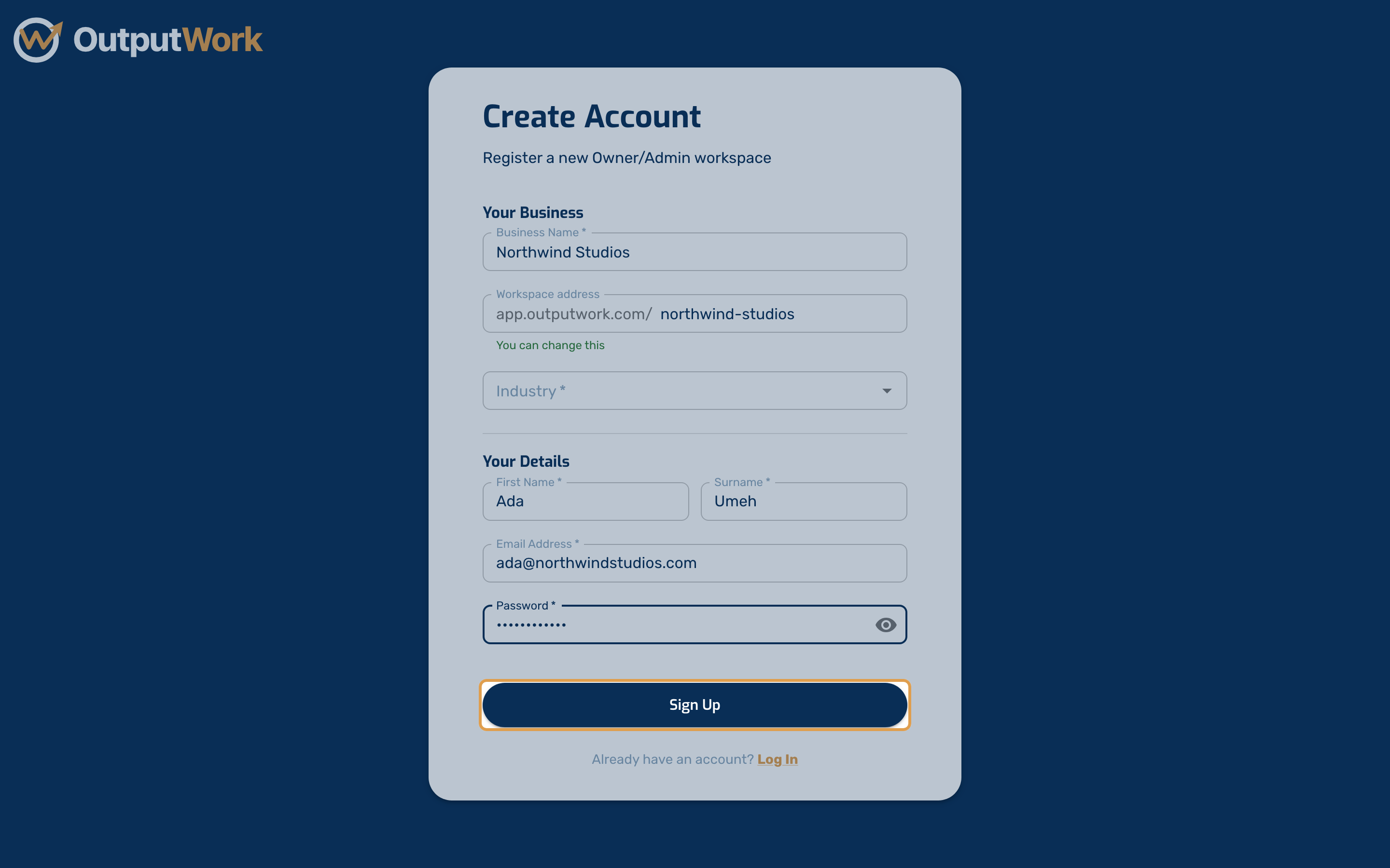 Choose a password, then click Sign Up. Check your inbox for a confirmation email and follow the link to verify your address.