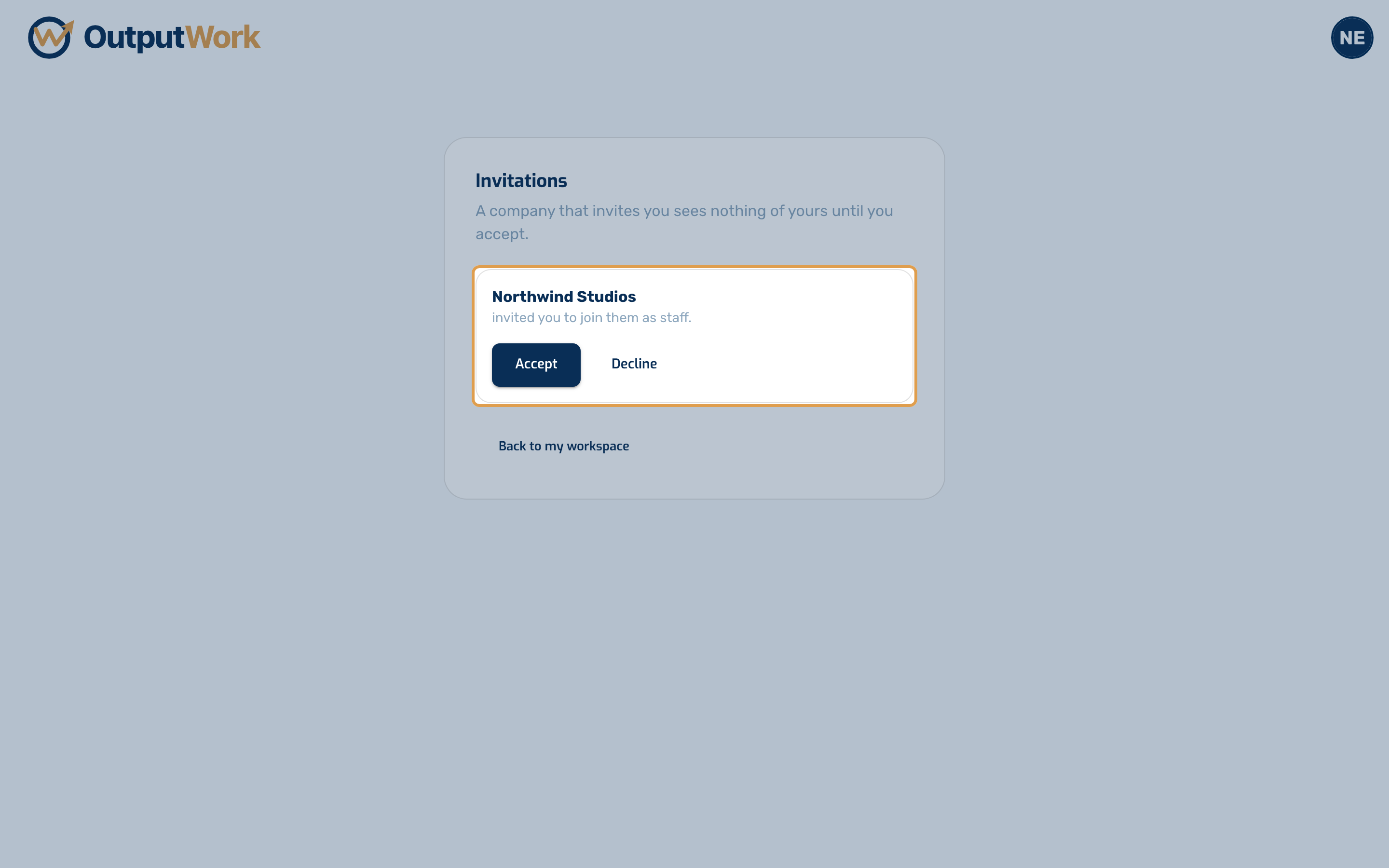 Invitations lists each company waiting for you, and the role it offered. That company sees nothing of yours until you accept.