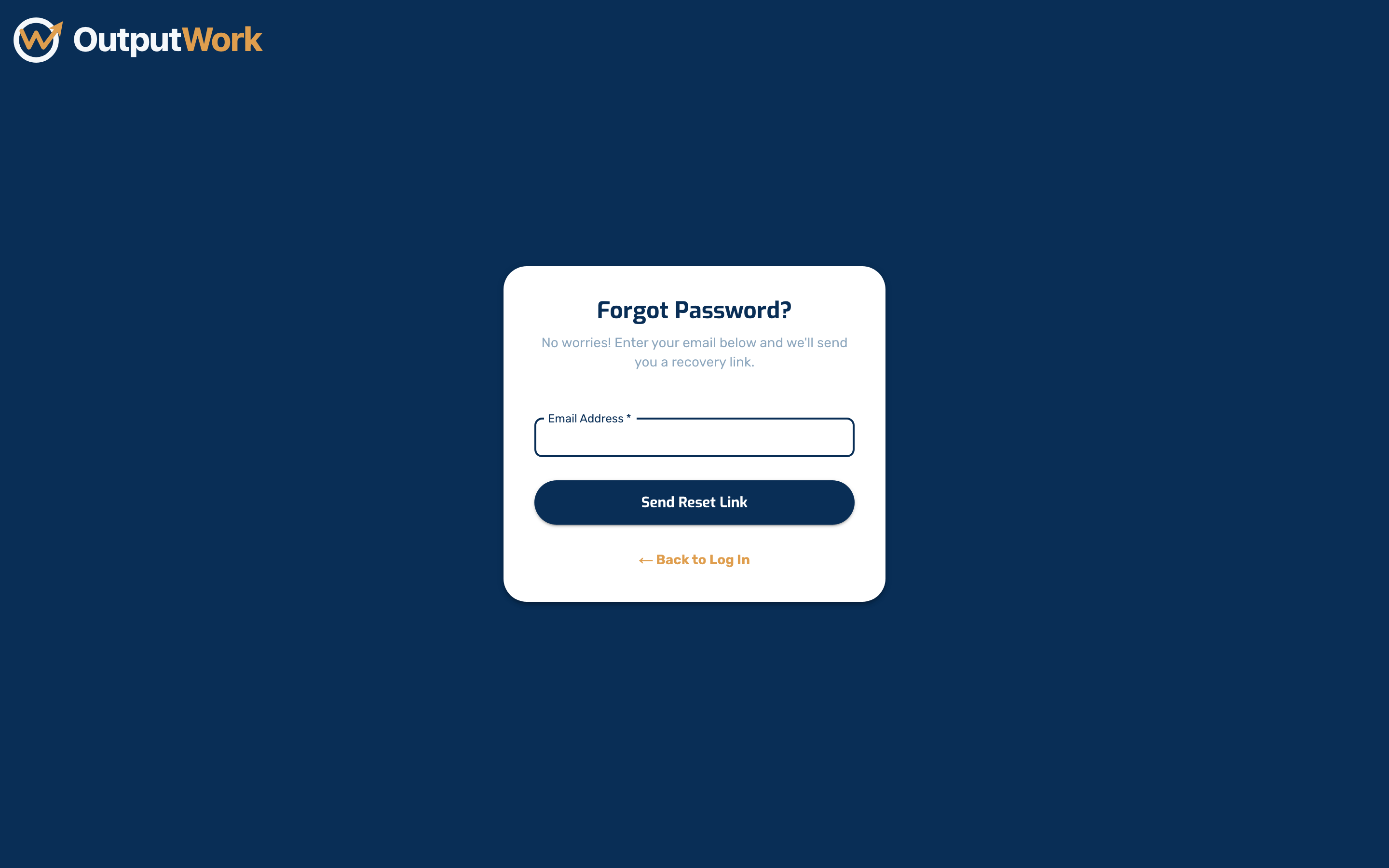 Enter the email address you sign in with and click Send Reset Link.