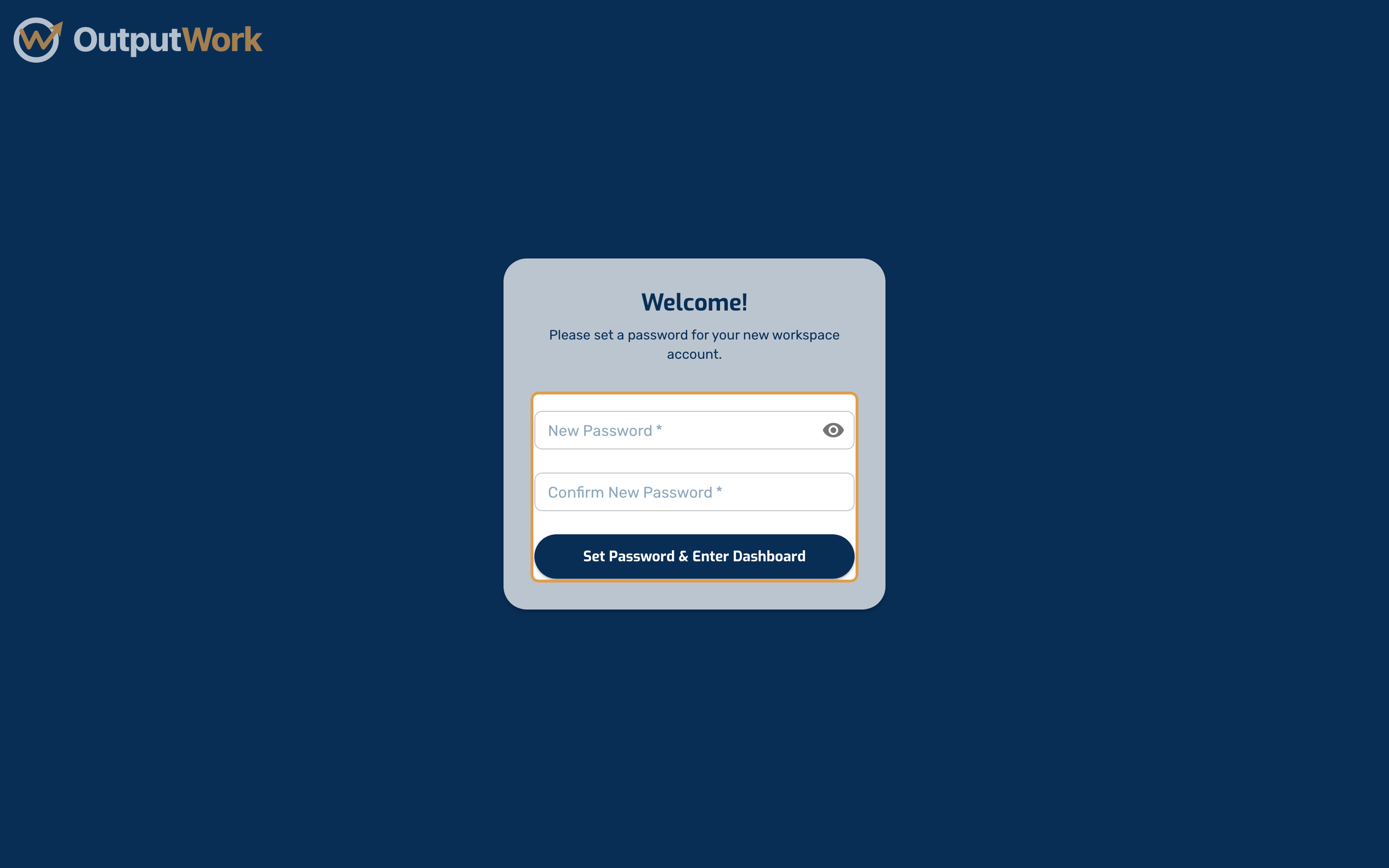 You do not sign up for OutputWork as a team member — someone in your organization invites you. You will get an email titled Setup your account; the link in it brings you here.