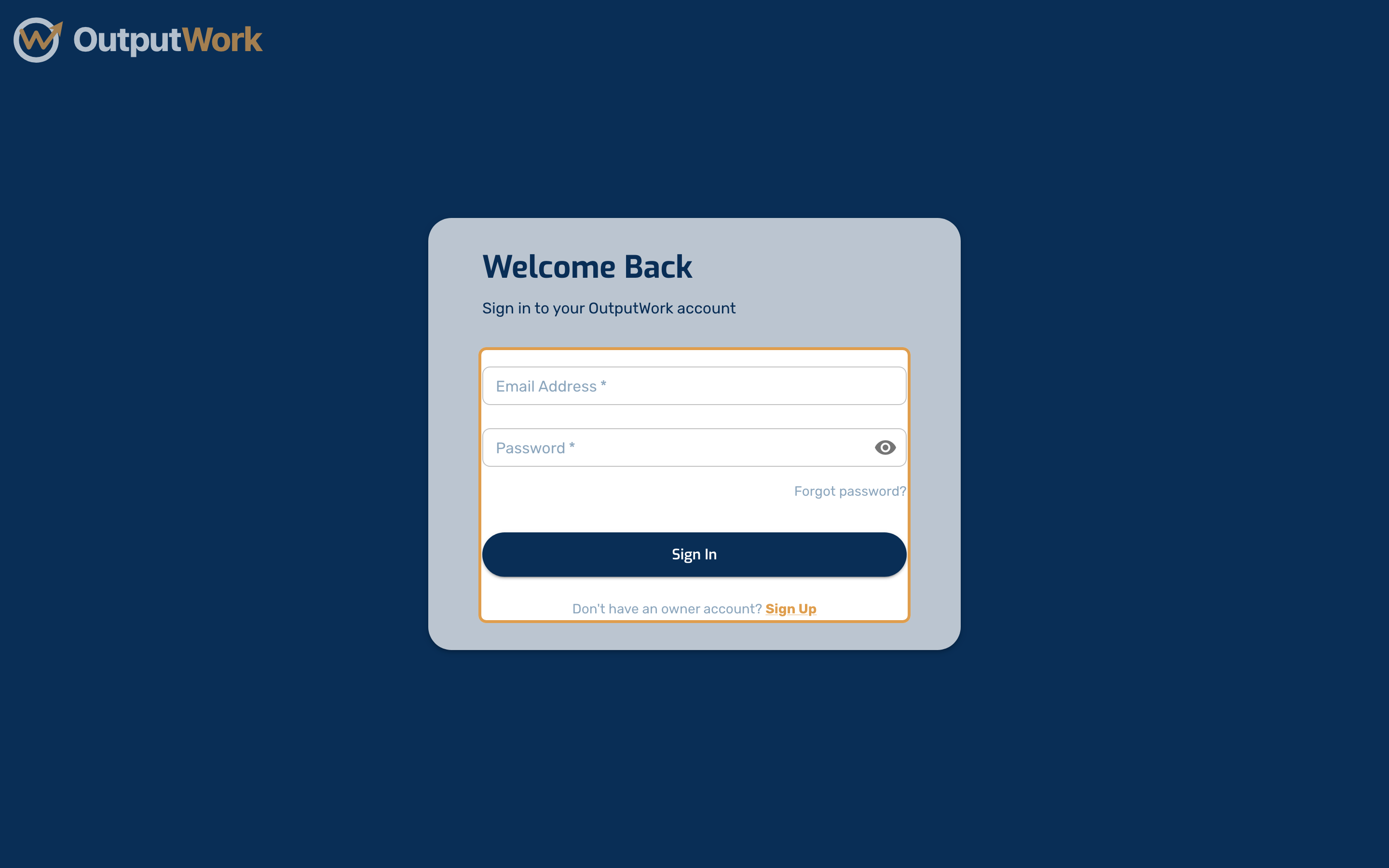 Go to your OutputWork address and you will see the sign-in page.