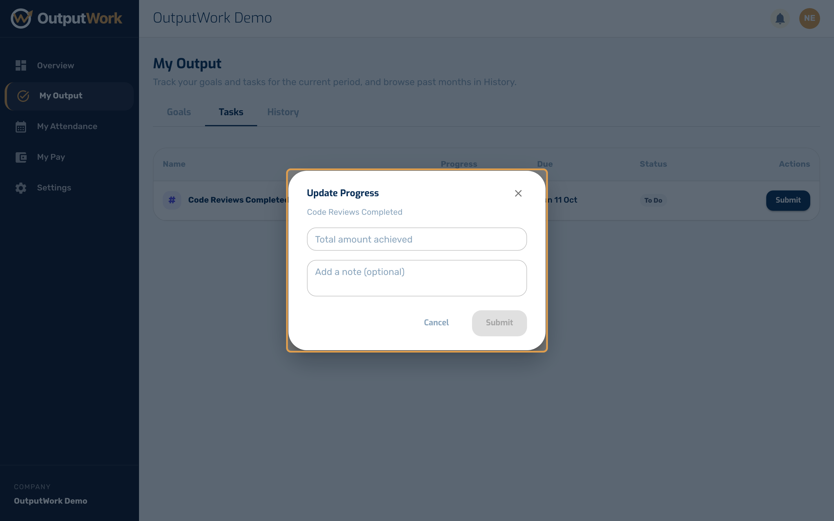 Add an optional note, then submit. What happens next depends on how the task was set up: