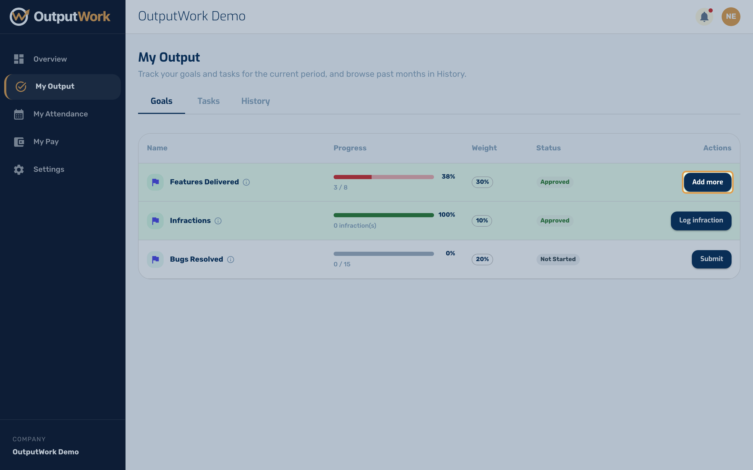 Once something is approved, the button becomes Add more. This is the one to watch: it adds to your existing total rather than replacing it, so use it when you have done more of the same thing later in